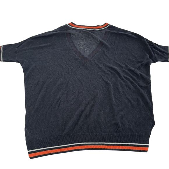 525 America Sweater Womens XS Blue Black‎ Striped V Neck Linen Blend Pullover - Picture 2 of 7